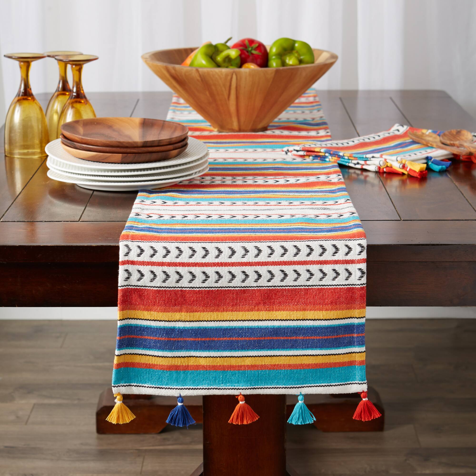 Picante Stripe Tassel Table Runner 13" x 72"